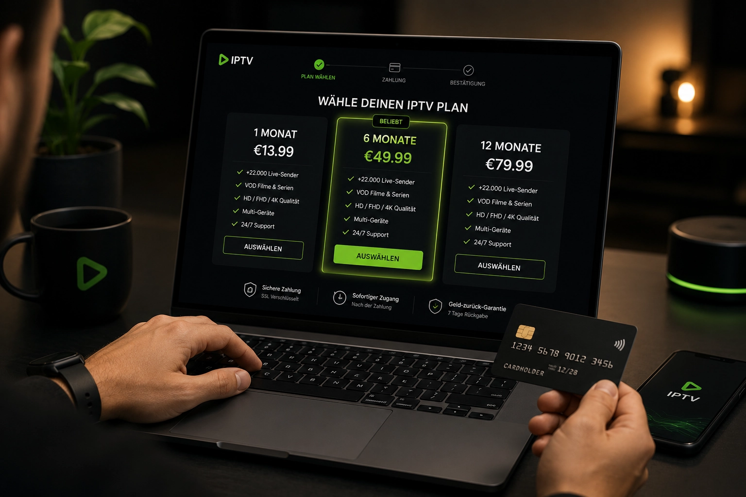 IPTV Abo Pakete und Laufzeiten auf dem Bildschirm verglichen